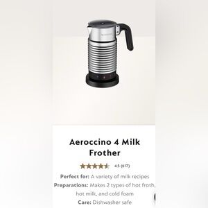 Nespresso Aeroccino 4 Milk Frother - Silver and Black